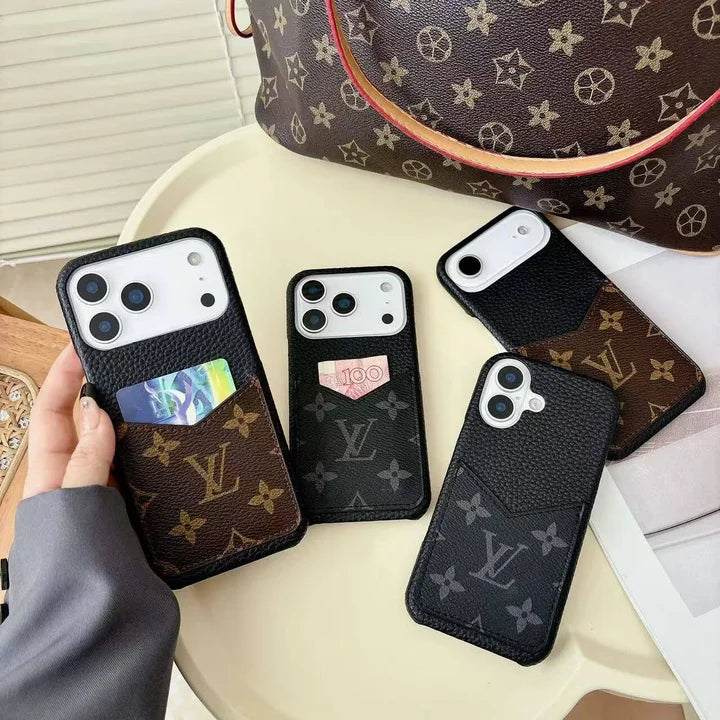 Louis Vuitton Monogram Leather Phone Case with Card Slot Case for iPhone 13-18 Series