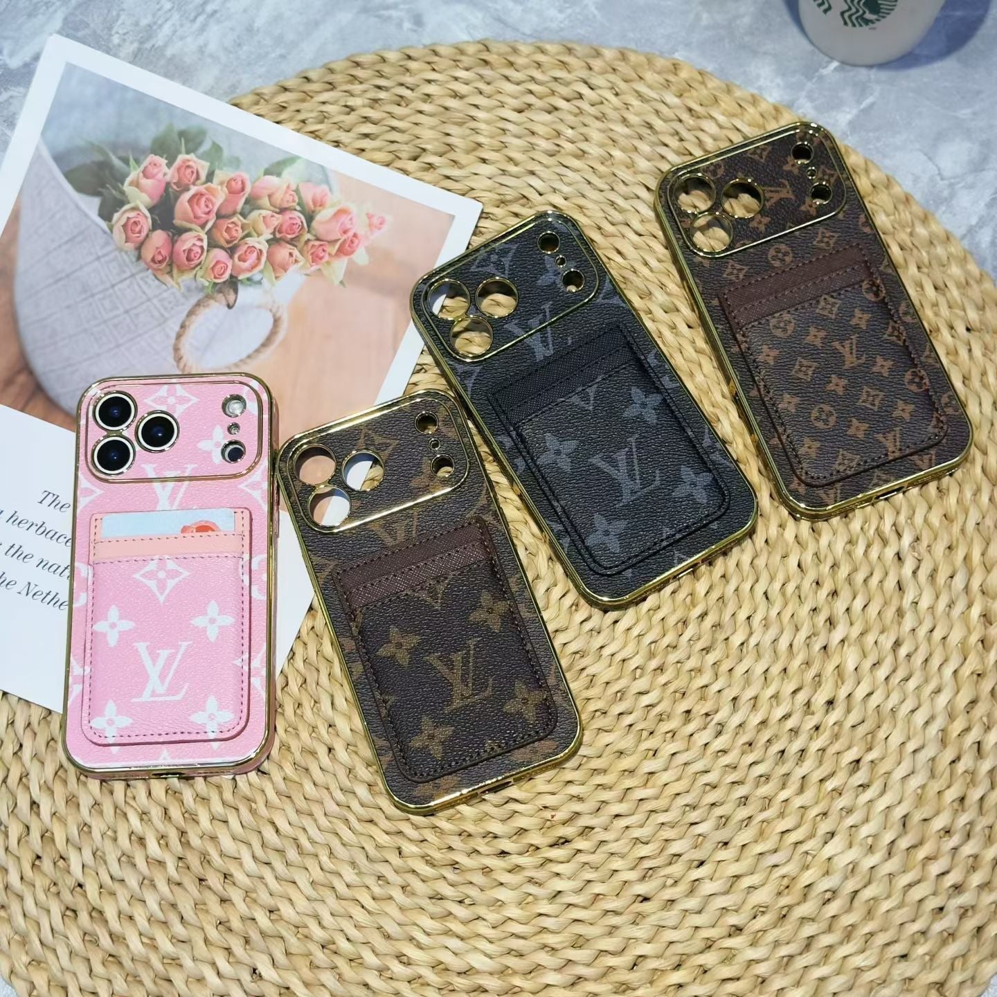 Lv Luxury Phone Case with Card Holder For iPhone 12-17 Series
