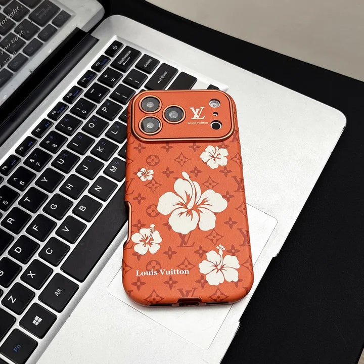 Orange Louis Vuitton Case Decorated with Beautiful Floral Patterns for iPhone 13-17 Series
