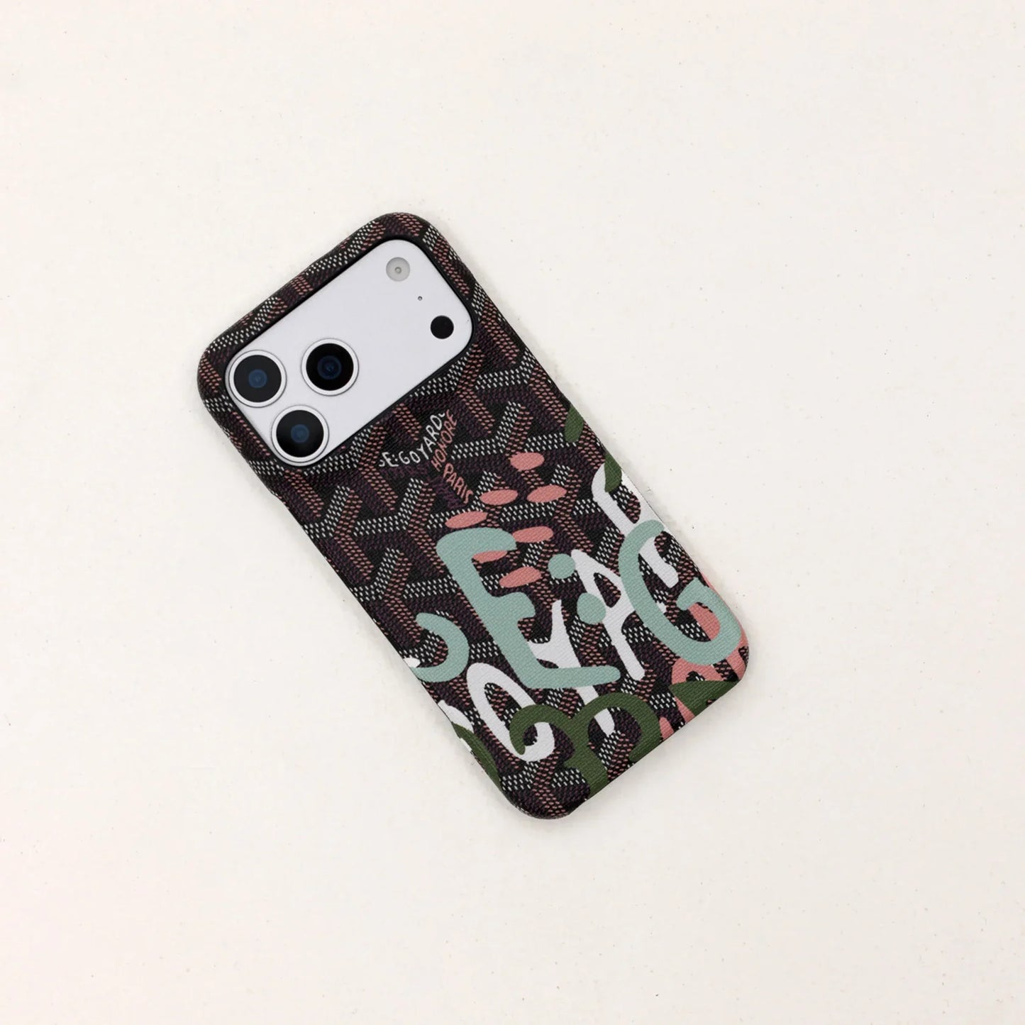 GYD Vintage Monogram Teal Graffiti Case for iPhone 12-18 Pro & Pro Max