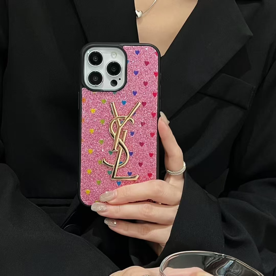 YSL Electroplated Monogram Label Shiny Apple iPhone Case