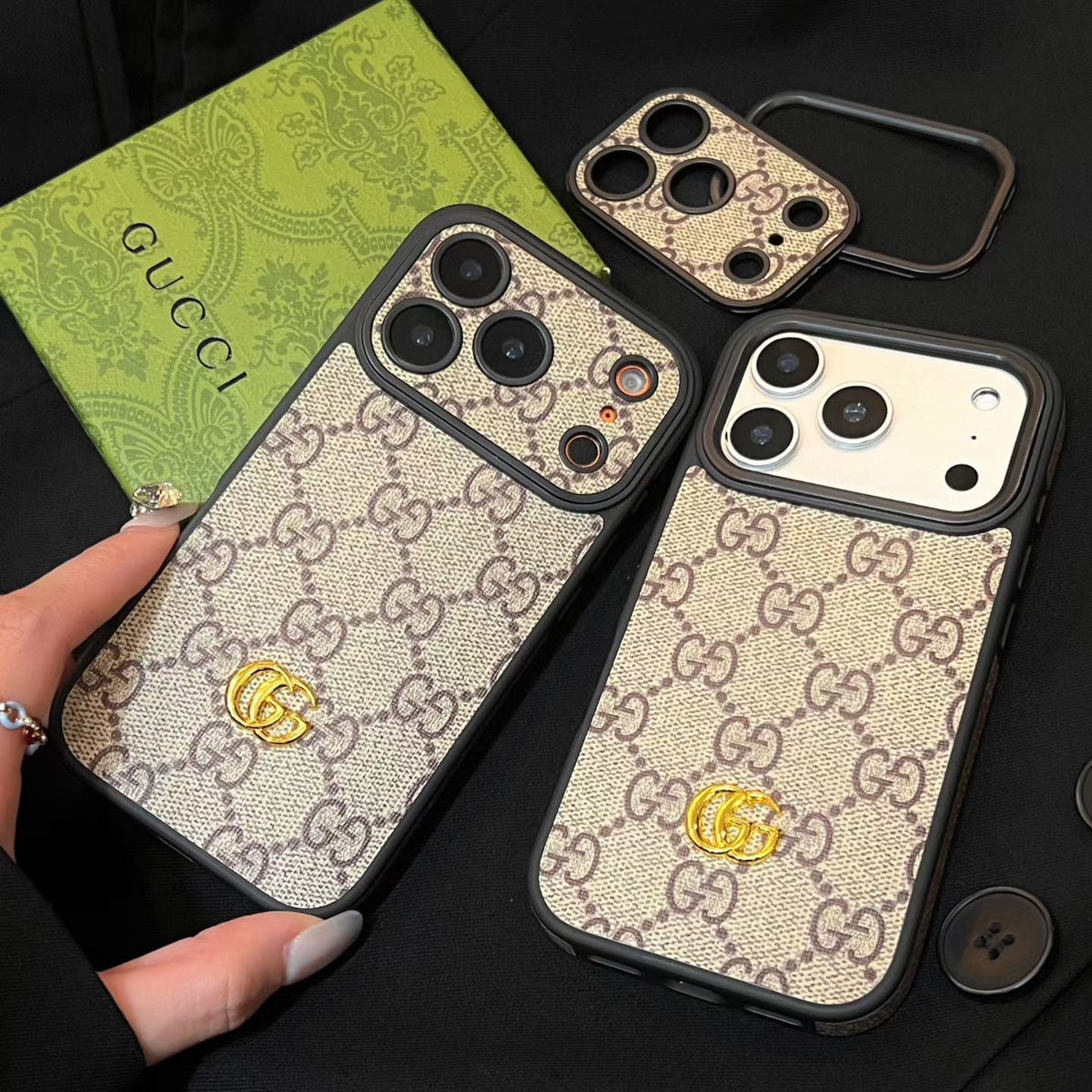 Monogram GG Leather Case with Interchangeable Lens Frame for iPhone 12-18