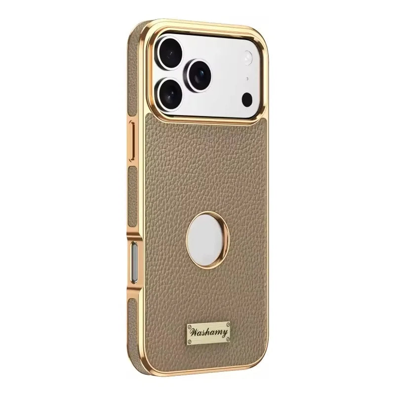 Luxury Togo Calfskin Genuine Leather Case view Window Of Apple logo Phone Cover For iPhone 17/ 16/ 15/ 14