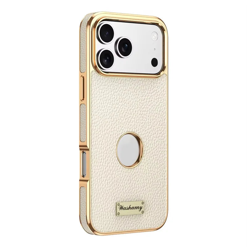 Luxury Togo Calfskin Genuine Leather Case view Window Of Apple logo Phone Cover For iPhone 17/ 16/ 15/ 14