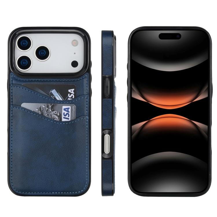 Litchi Leather Skin Card Slots Phone Case For iPhone 17 / 16 / 15 / 14