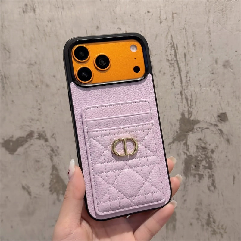 Luxury Quilted Leather Card Holder Case for iPhone 12-17