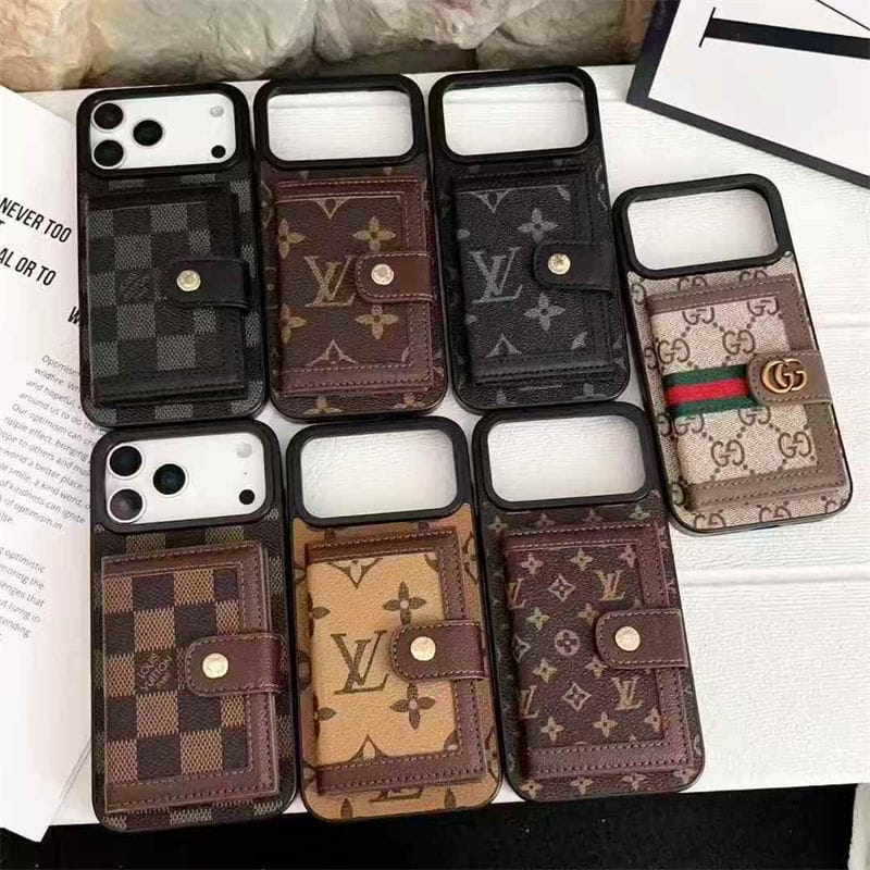 Luxury LV Leather Card Holder Phone Case For iPhone 12-18 Pro & Pro Max