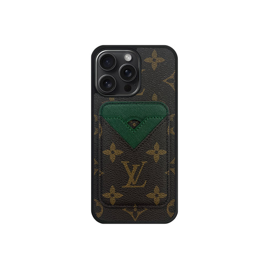 Set Magsafe Cardholder Orange LV Monogram Brown with Case For iPhone 12-17 Series