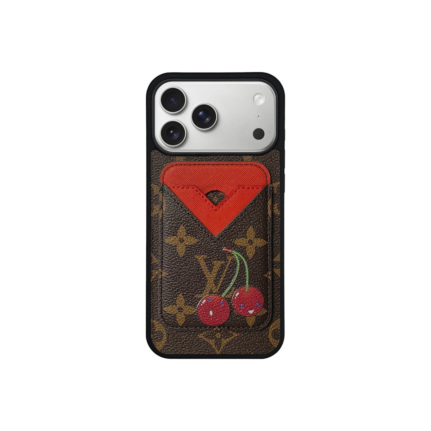 Set Magsafe Cardholder Orange LV Monogram with Case For iPhone 12-17 Series