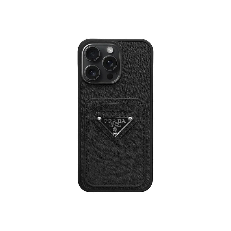 Luxury Saffiano Leather Case with Card Pocket for iPhone 12-17 Series