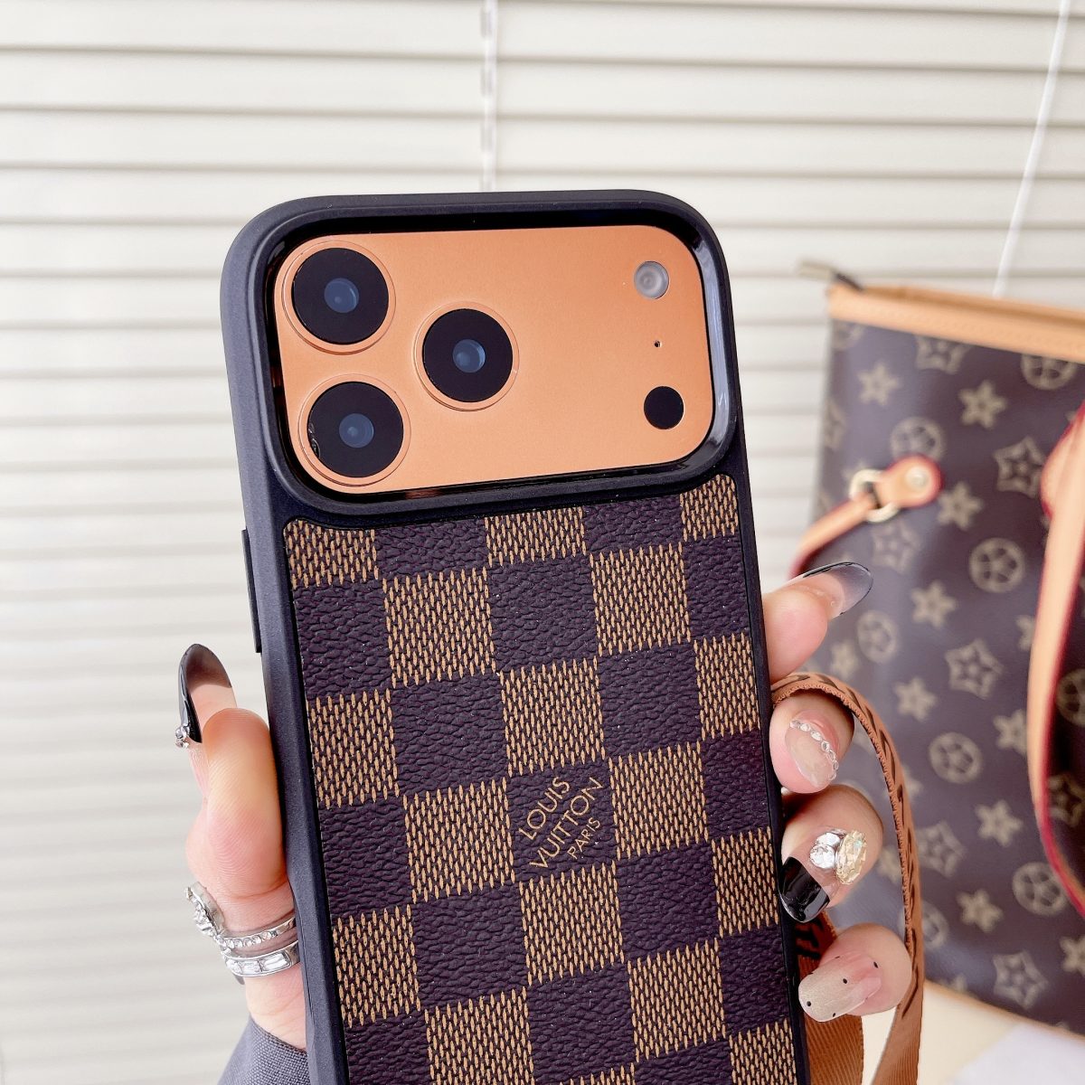 Luxury Monogram Phone Case with Detachable Strap for iPhone 12-17 Series