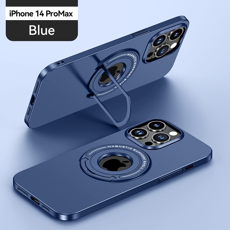 Magnetic Metal Stand Case With Ring Holder For iPhone 14 13 - theroxymob