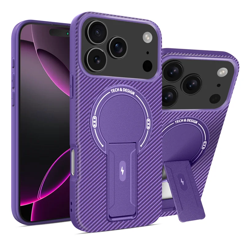 Magnetic Carbon Fiber Bracket Phone Case For iPhone 17 /16 /15 /14