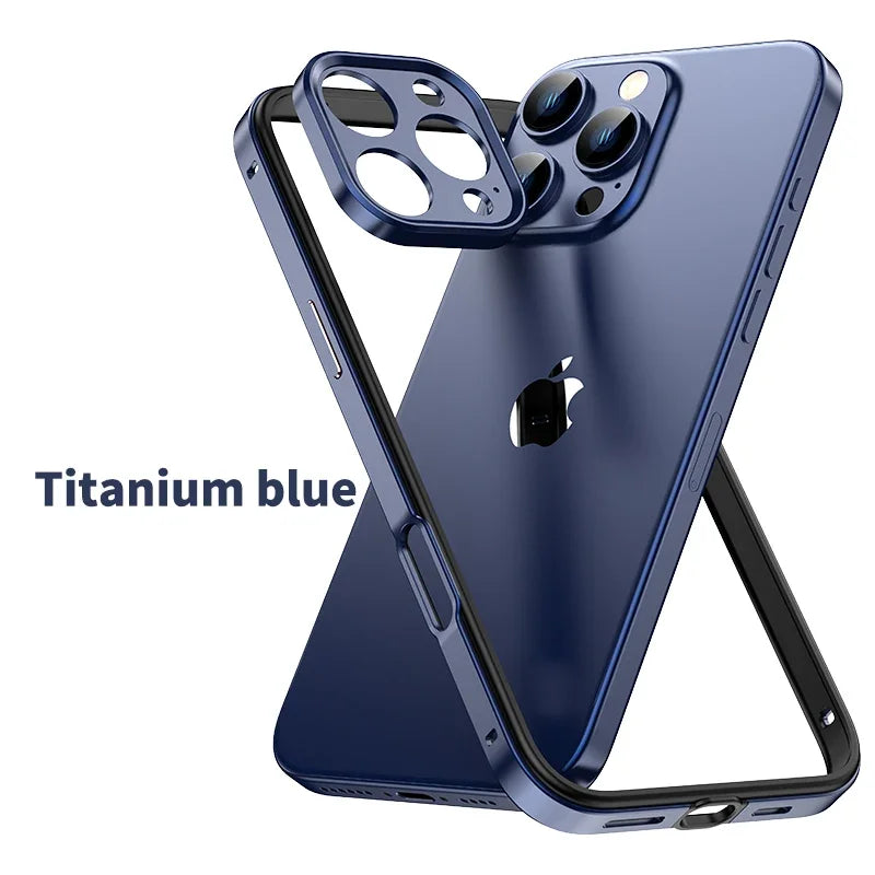 Aluminum Metal Frame Hybrid Silicone Camera Protection Phone Case for iPhone 16 15 14