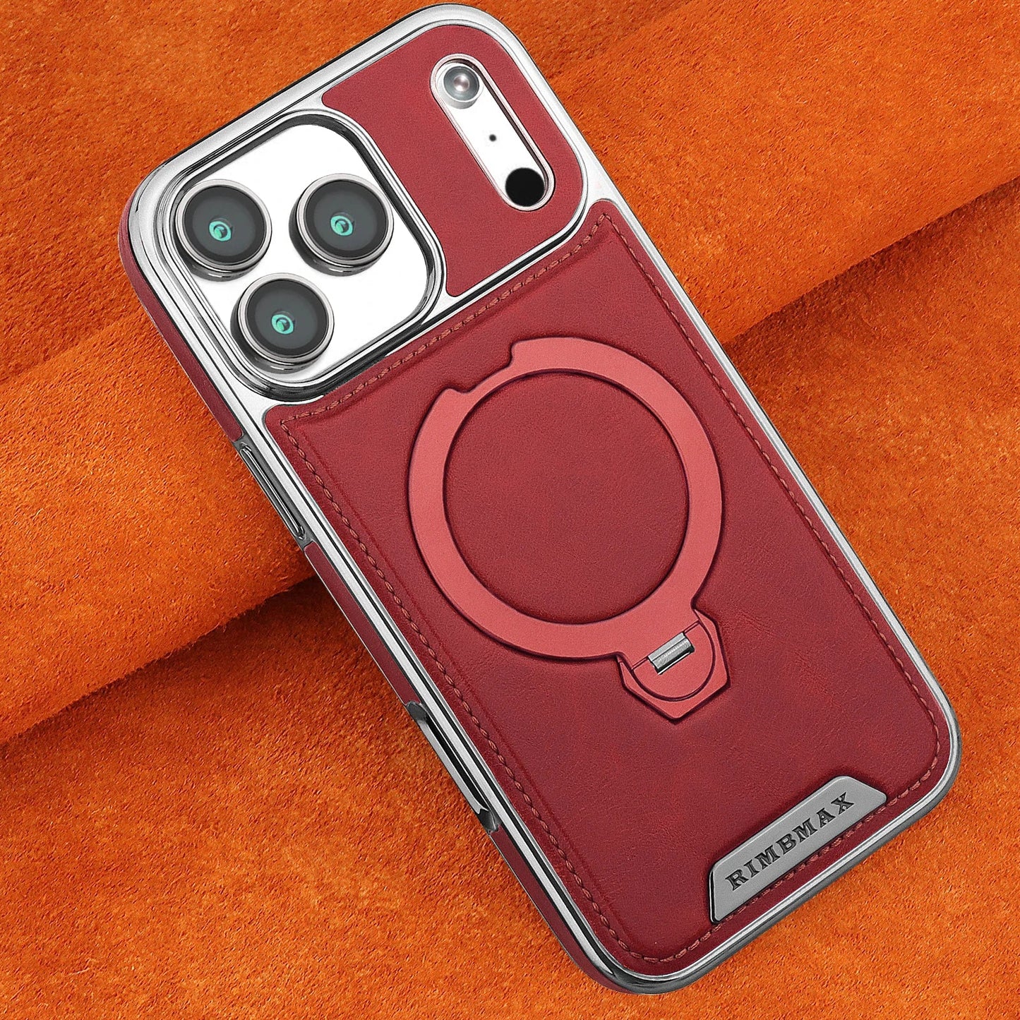 Magnetic Bracket Attraction Cowhide Leather Plating Phone Cover For iPhone 17/ 16/ 15/ 14