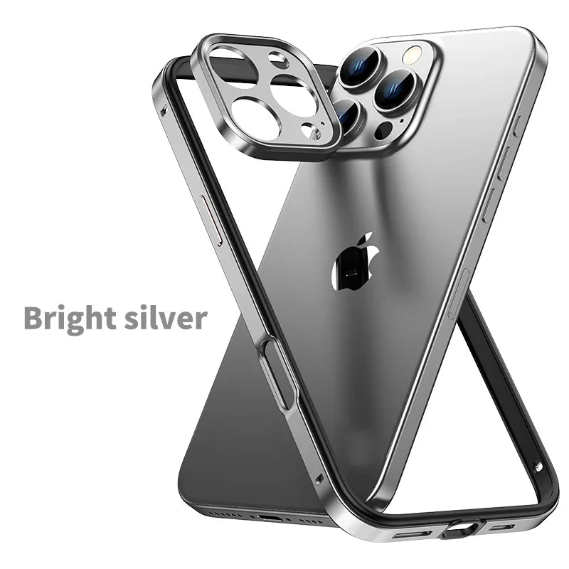 Aluminum Metal Frame Hybrid Silicone Camera Protection Phone Case for iPhone 16 15 14