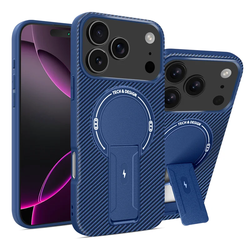Magnetic Carbon Fiber Bracket Phone Case For iPhone 17 /16 /15 /14