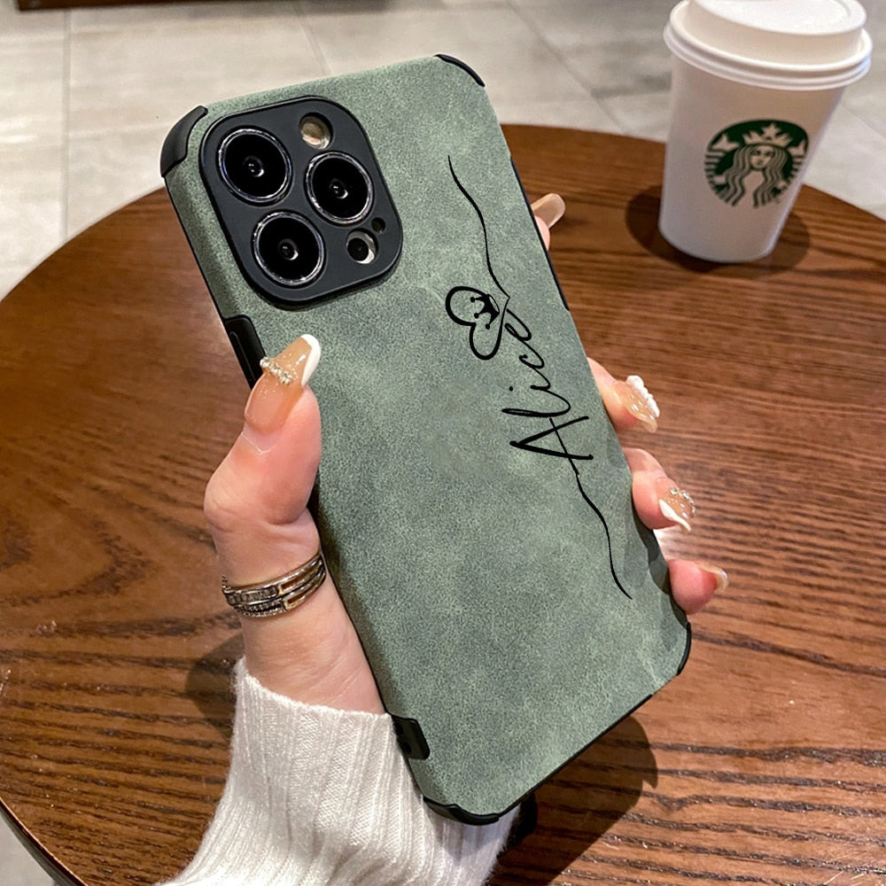Luxury Shockproof Matte Leather Phone Case for iPhone 14 13 Soft Cover
