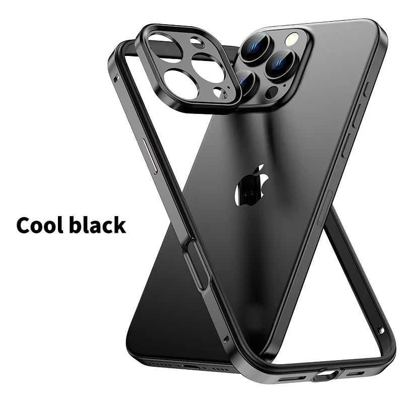 Aluminum Metal Frame Hybrid Silicone Camera Protection Phone Case for iPhone 16 15 14