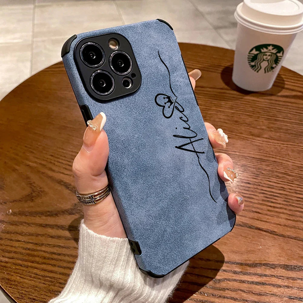 Luxury Shockproof Matte Leather Phone Case for iPhone 14 13 Soft Cover