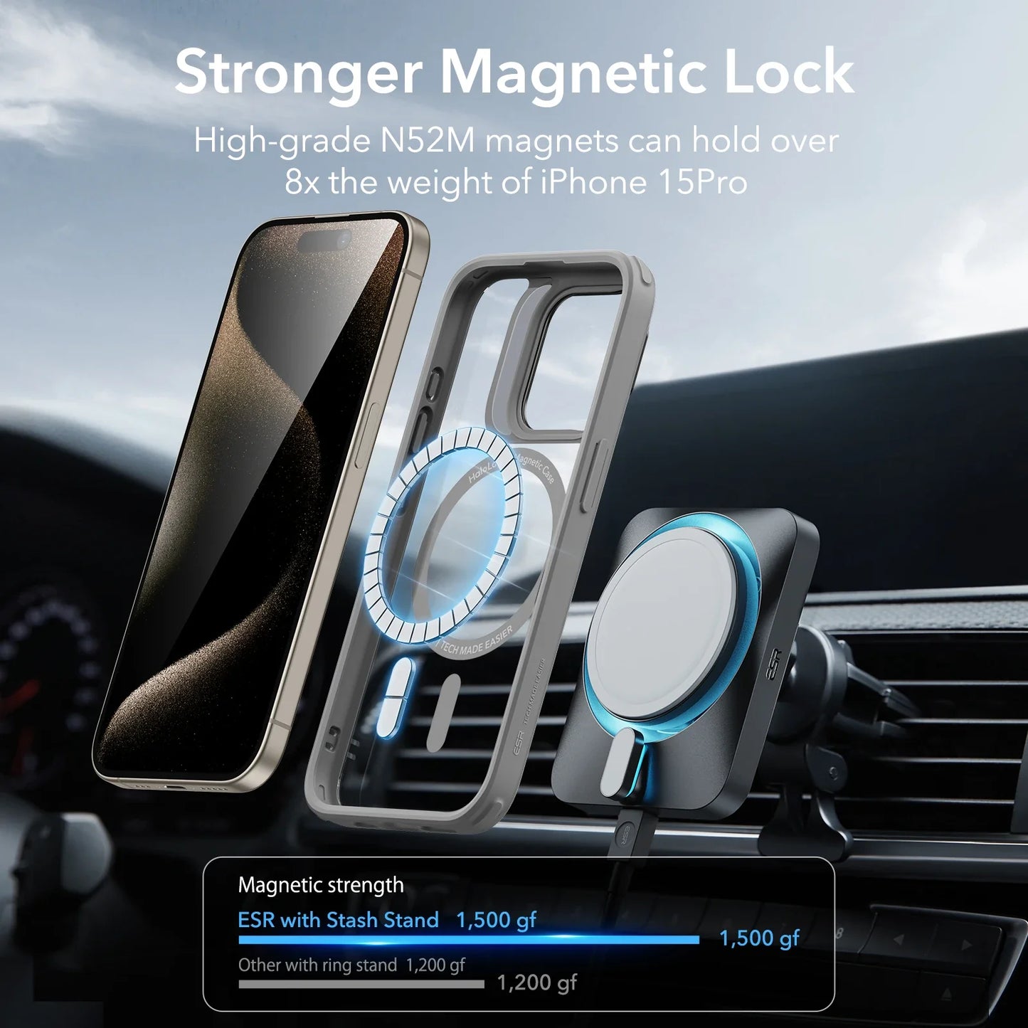 ESR Magsafe Case Classic Hybrid Case With Camera Kickstand for iPhone 15 Series