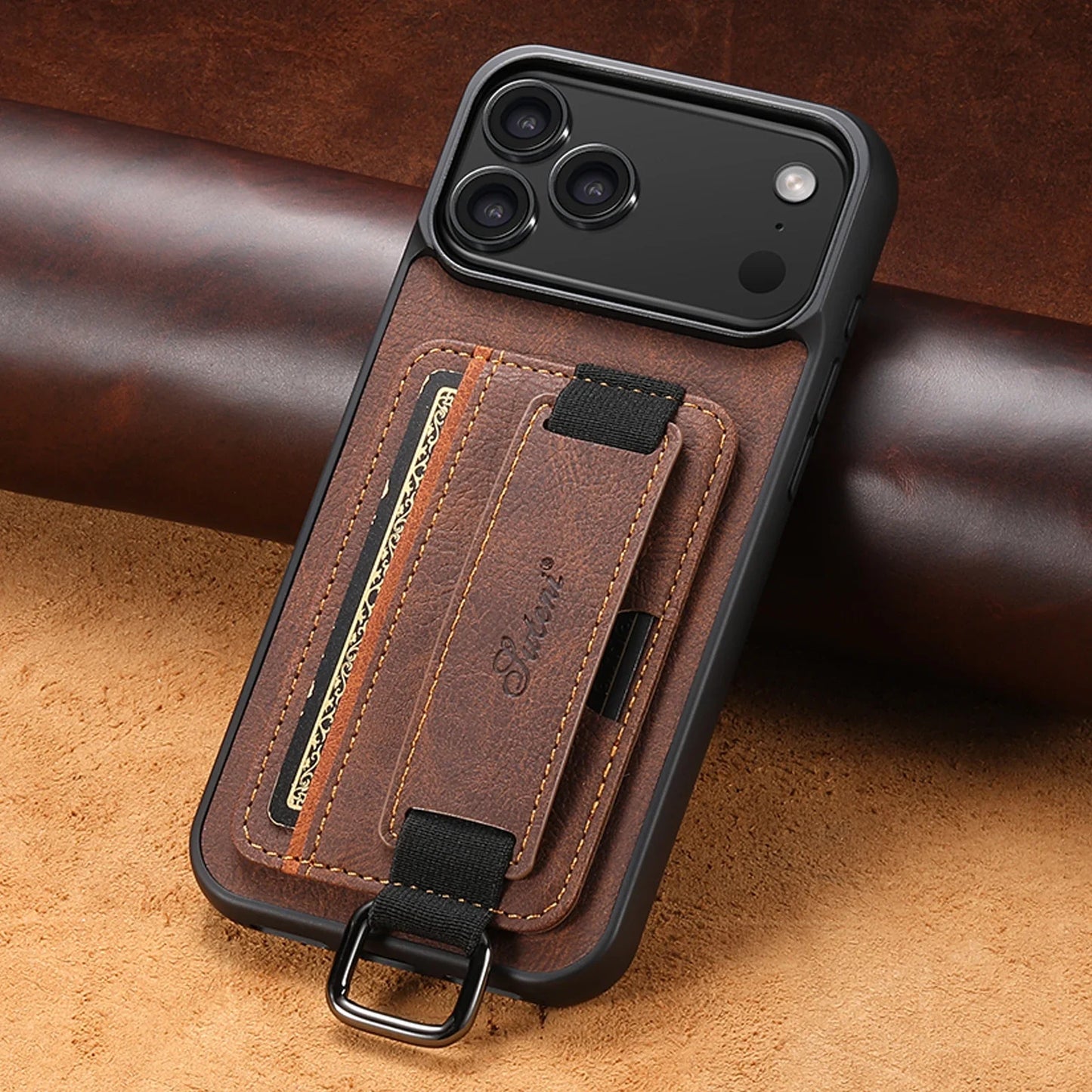 Leather Case Wrist Strap Ring Buckle Card Holder Bag Stand For iPhone 17/ 16/ 15/ 14