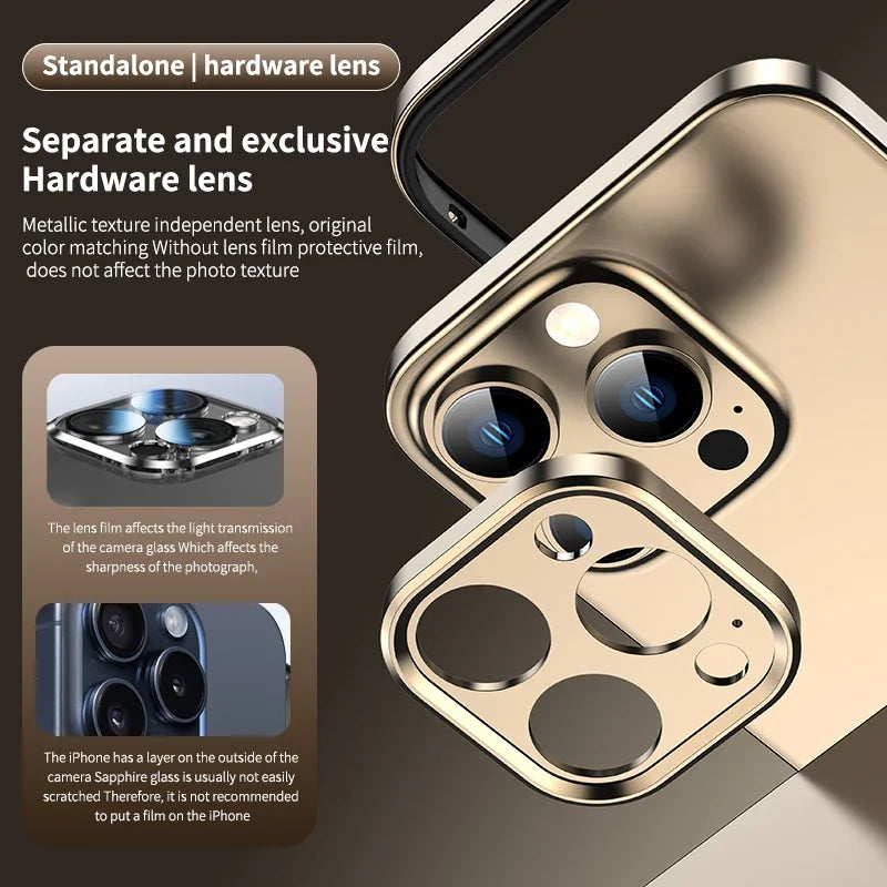 Aluminum Metal Frame Hybrid Silicone Camera Protection Phone Case for iPhone 16 15 14