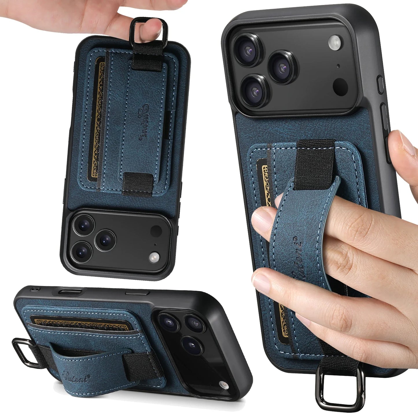 Leather Case Wrist Strap Ring Buckle Card Holder Bag Stand For iPhone 17/ 16/ 15/ 14