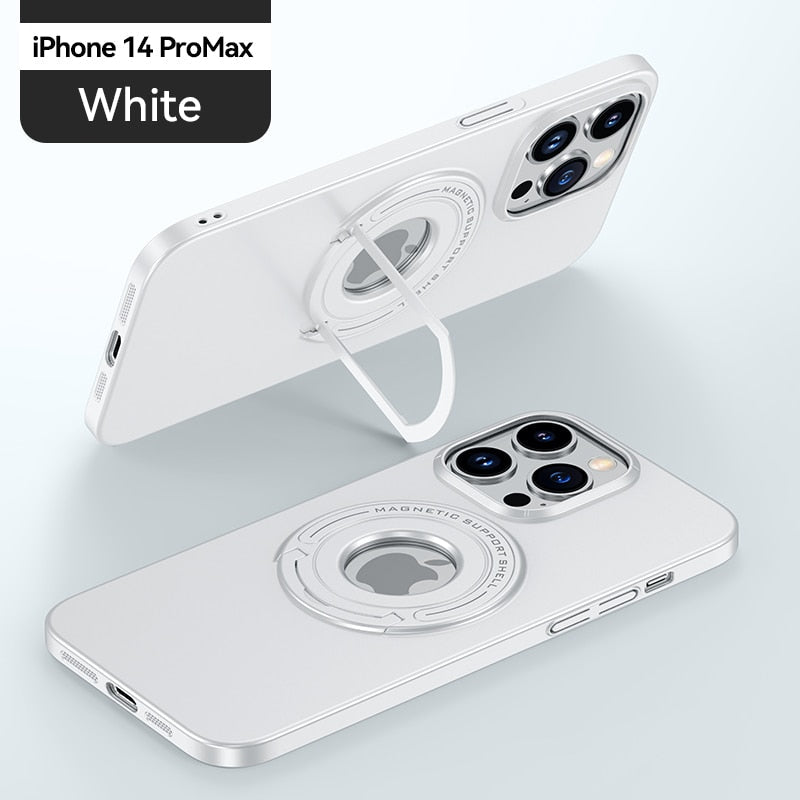 Magnetic Metal Stand Case With Ring Holder For iPhone 14 13 - theroxymob