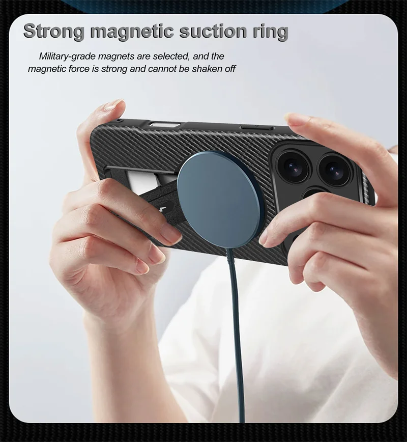 Magnetic Carbon Fiber Bracket Phone Case For iPhone 17 /16 /15 /14