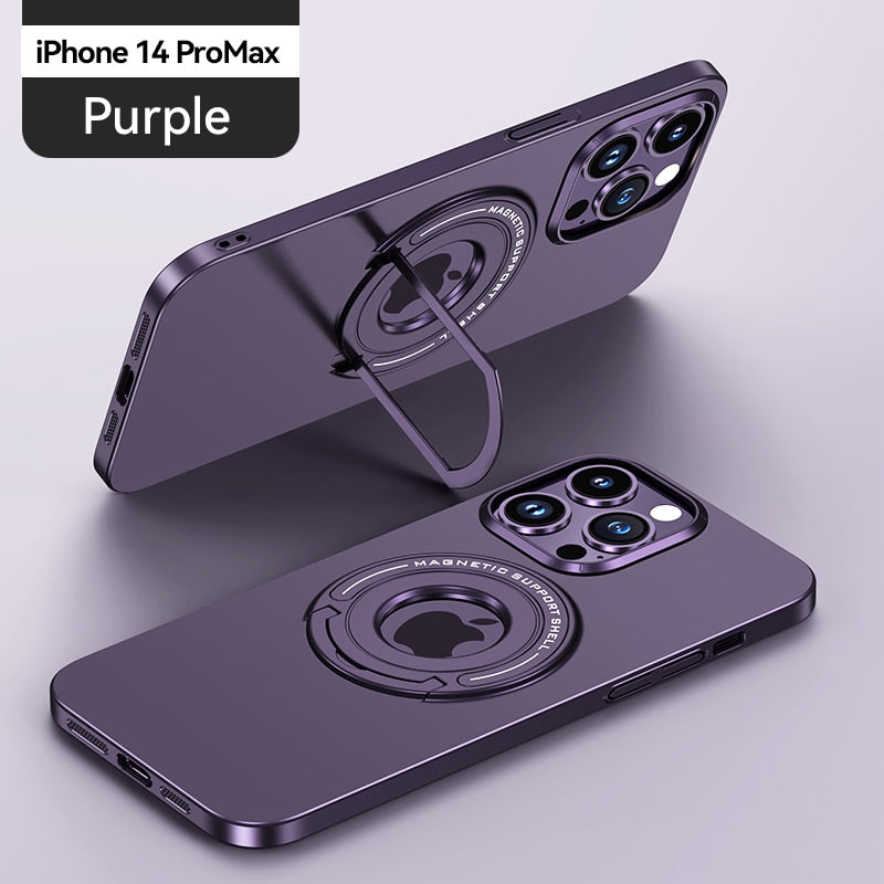 Magnetic Metal Stand Case With Ring Holder For iPhone 14 13 - theroxymob