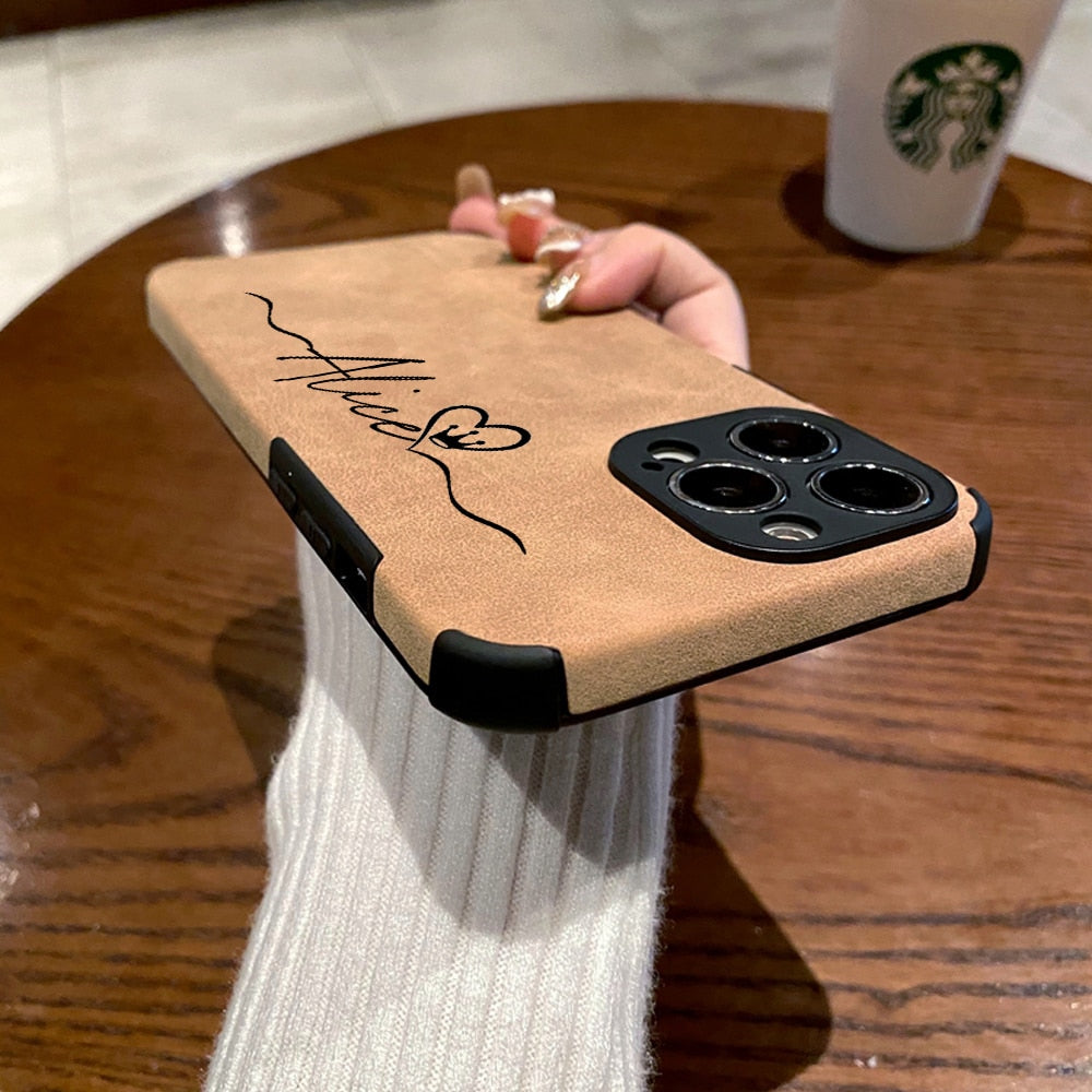 Luxury Shockproof Matte Leather Phone Case for iPhone 14 13 Soft Cover