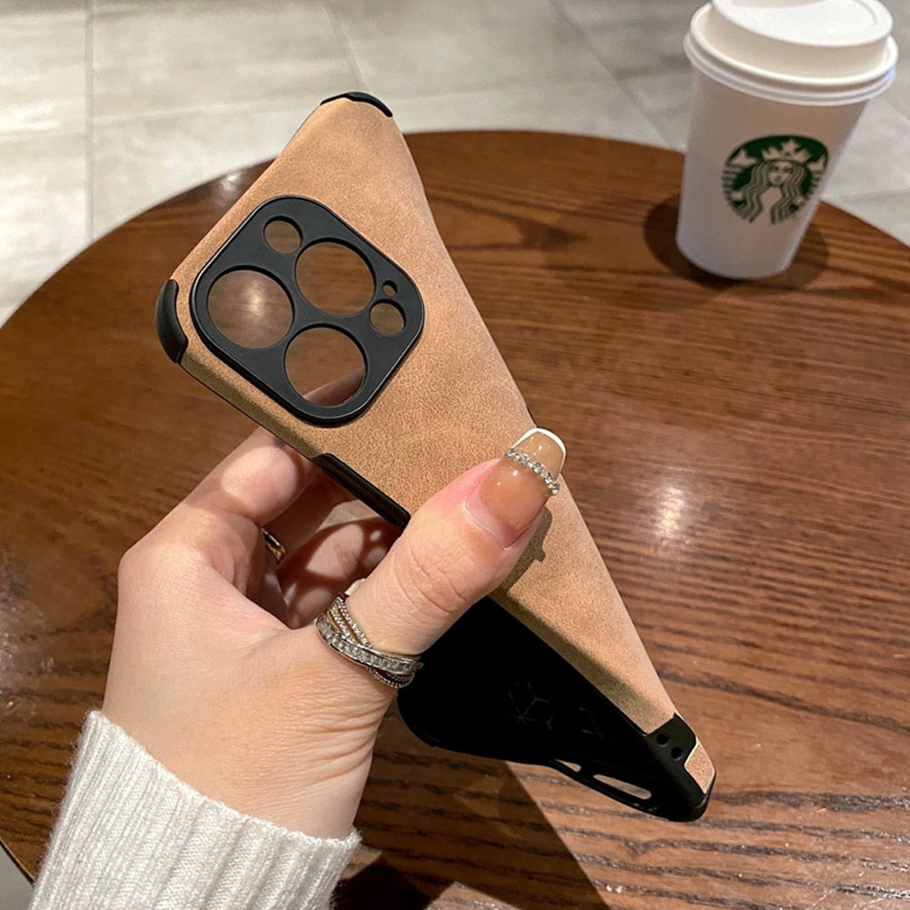 Luxury Shockproof Matte Leather Phone Case for iPhone 14 13 Soft Cover