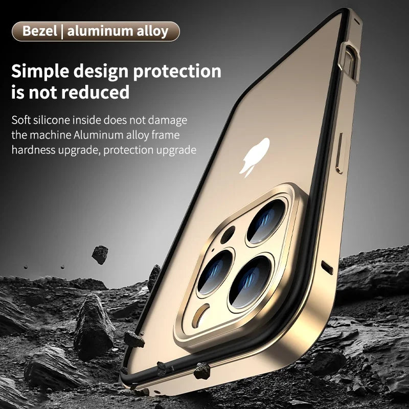 Aluminum Metal Frame Hybrid Silicone Camera Protection Phone Case for iPhone 16 15 14