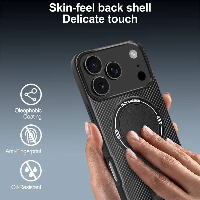 Magnetic Carbon Fiber Bracket Phone Case For iPhone 17 /16 /15 /14