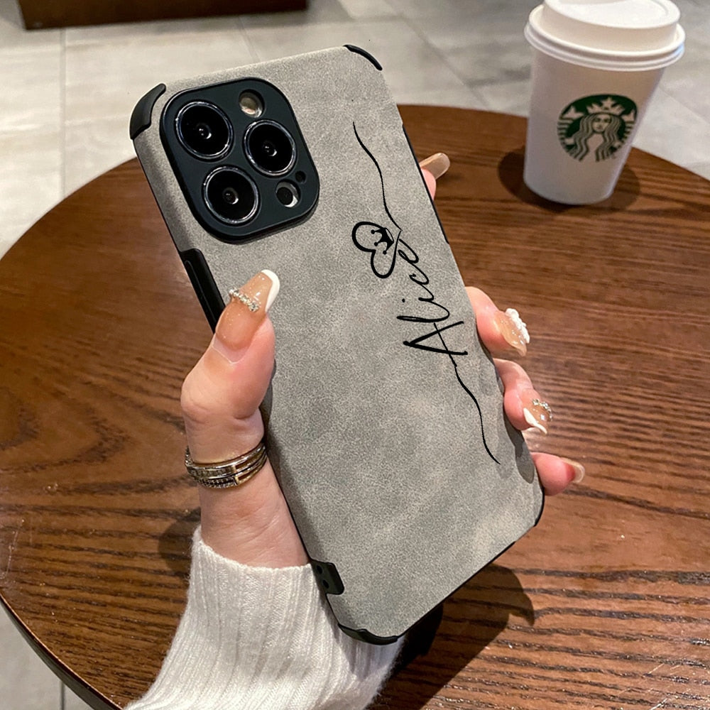 Luxury Shockproof Matte Leather Phone Case for iPhone 14 13 Soft Cover