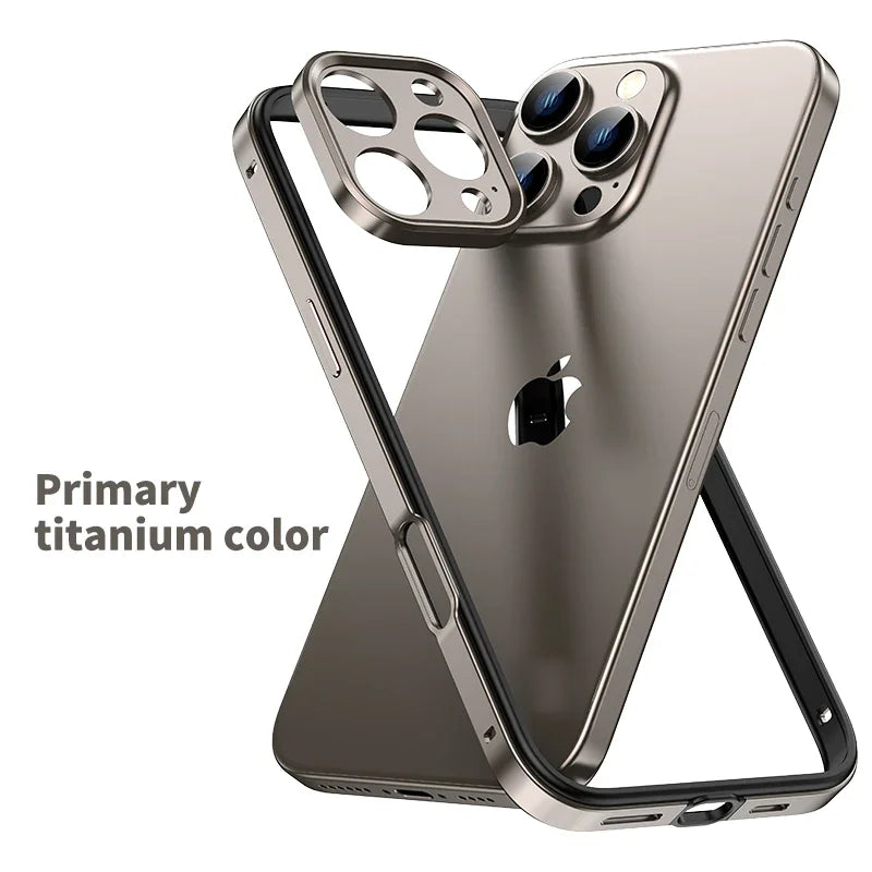 Aluminum Metal Frame Hybrid Silicone Camera Protection Phone Case for iPhone 16 15 14