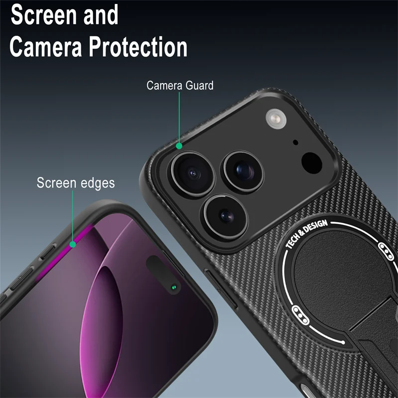Magnetic Carbon Fiber Bracket Phone Case For iPhone 17 /16 /15 /14