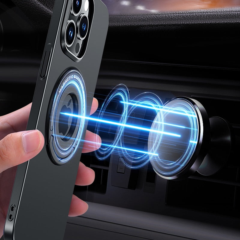 Magnetic Metal Stand Case With Ring Holder For iPhone 14 13 - theroxymob