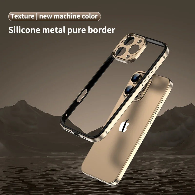 Aluminum Metal Frame Hybrid Silicone Camera Protection Phone Case for iPhone 16 15 14