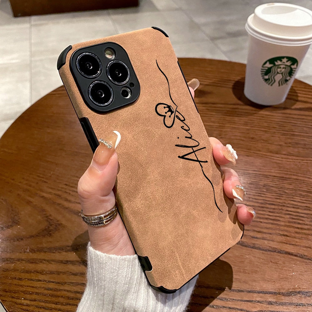 Luxury Shockproof Matte Leather Phone Case for iPhone 14 13 Soft Cover