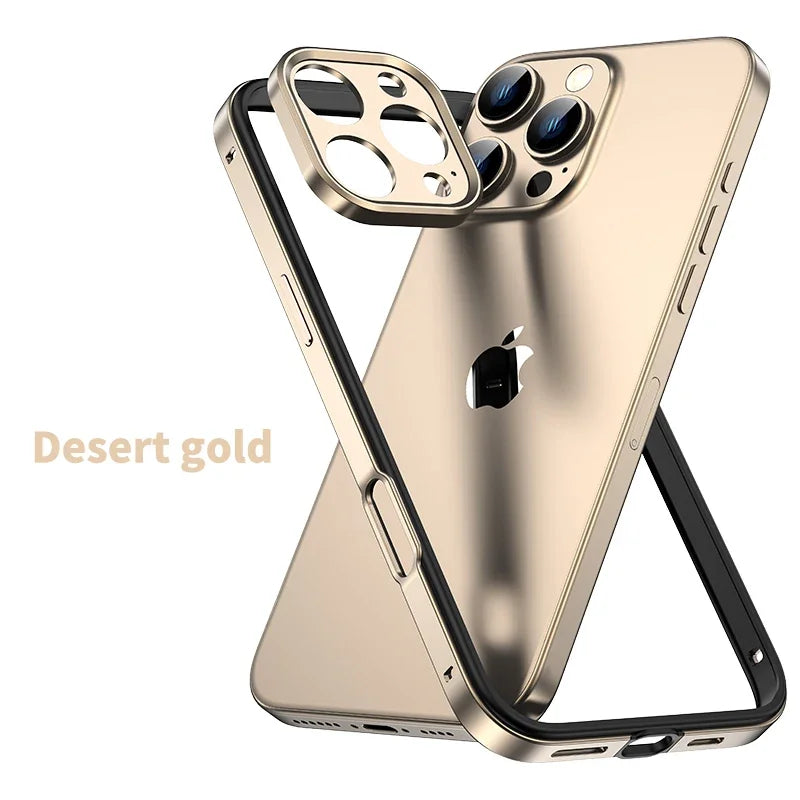 Aluminum Metal Frame Hybrid Silicone Camera Protection Phone Case for iPhone 16 15 14