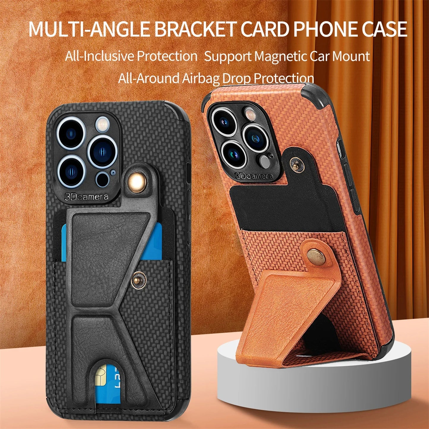 Carbon Fiber Wallet Flip Card Holder Phone Case for iPhone 16 15 14