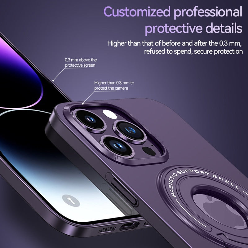 Magnetic Metal Stand Case With Ring Holder For iPhone 14 13 - theroxymob