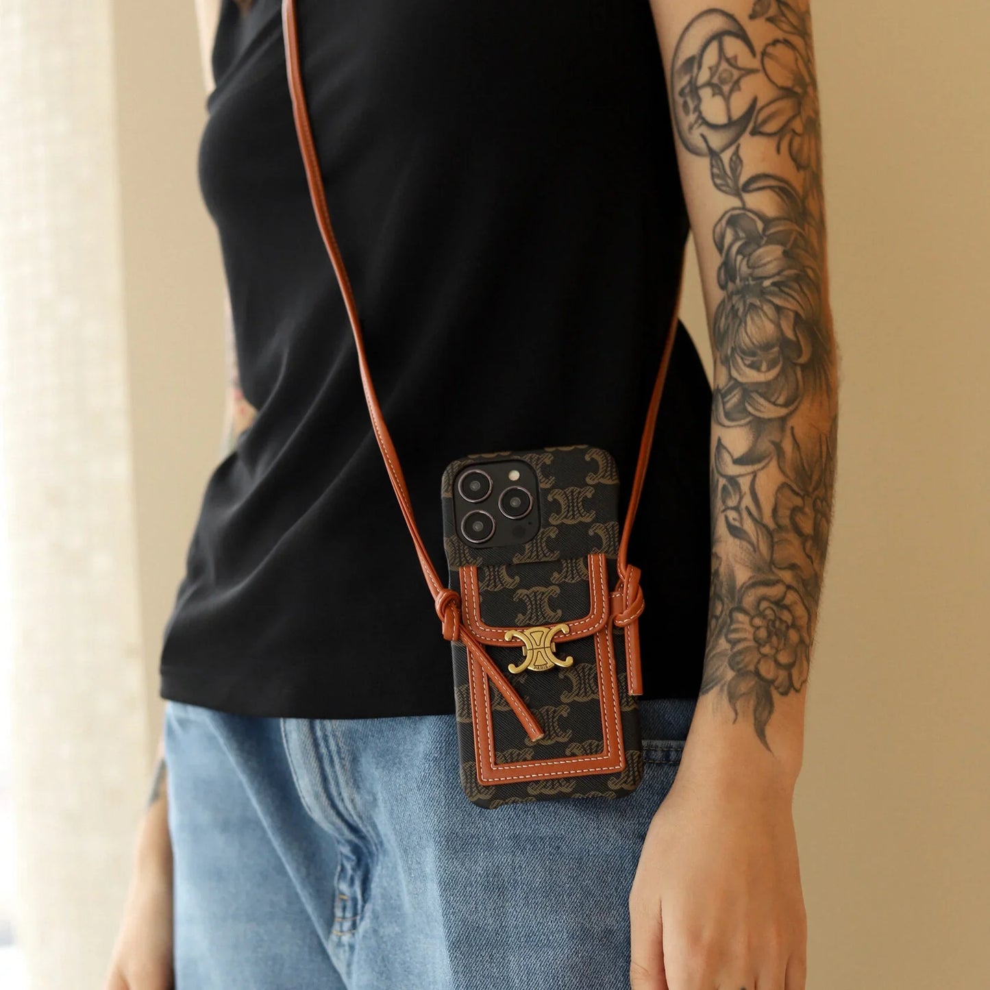CLASSIC CELINE IPHONE CASE CROSSBODY DARK PRINT