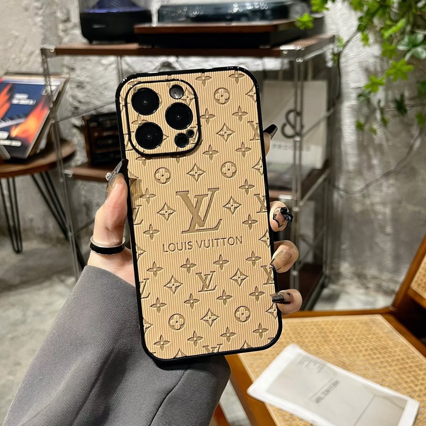3D Monogram Embossed Leather Case for iPhone