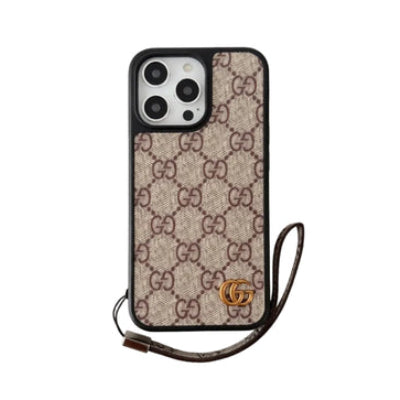 GG Monogram Leather Case with Hand Strap for iPhone 13-18 Pro & Pro Max