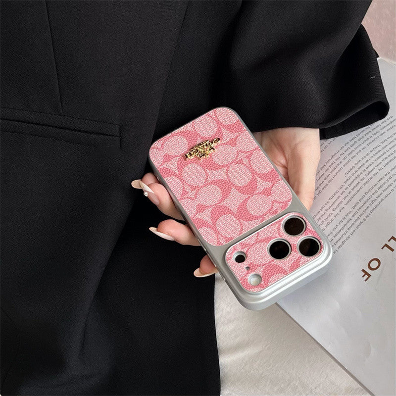 Premium Embossed Leather Phone Case with Gold Emblem For iPhone 13-17 with Gold Logo