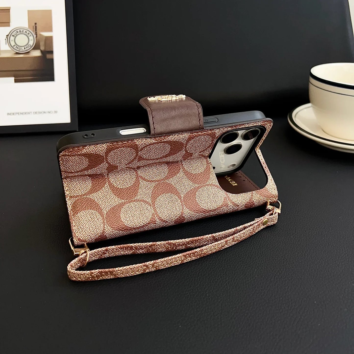Luxury Leather Coach iPhone Case With Flip Wallet