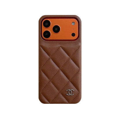 Elegant Leather CC iPhone Case Orange For iPhone 13-17 Series